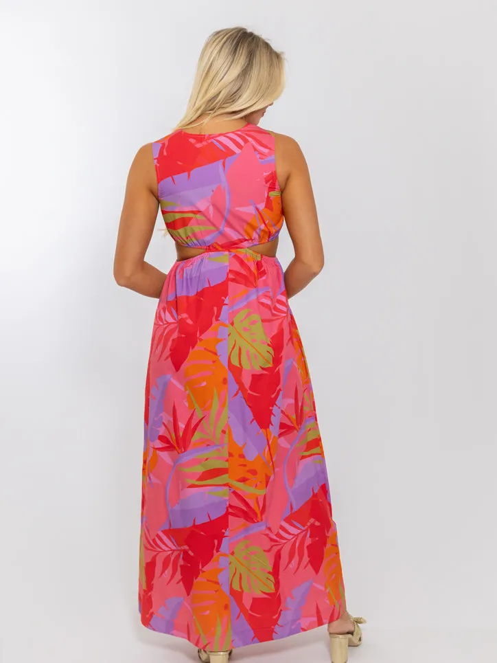 Tropical Vneck Cut-Out Maxi Dress