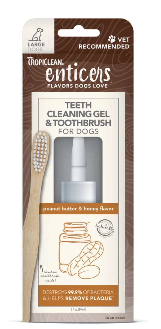 Tropiclean Enticers Peanut Butter & Honey Teeth Cleaning Gel & Toothbrush Set 2oz