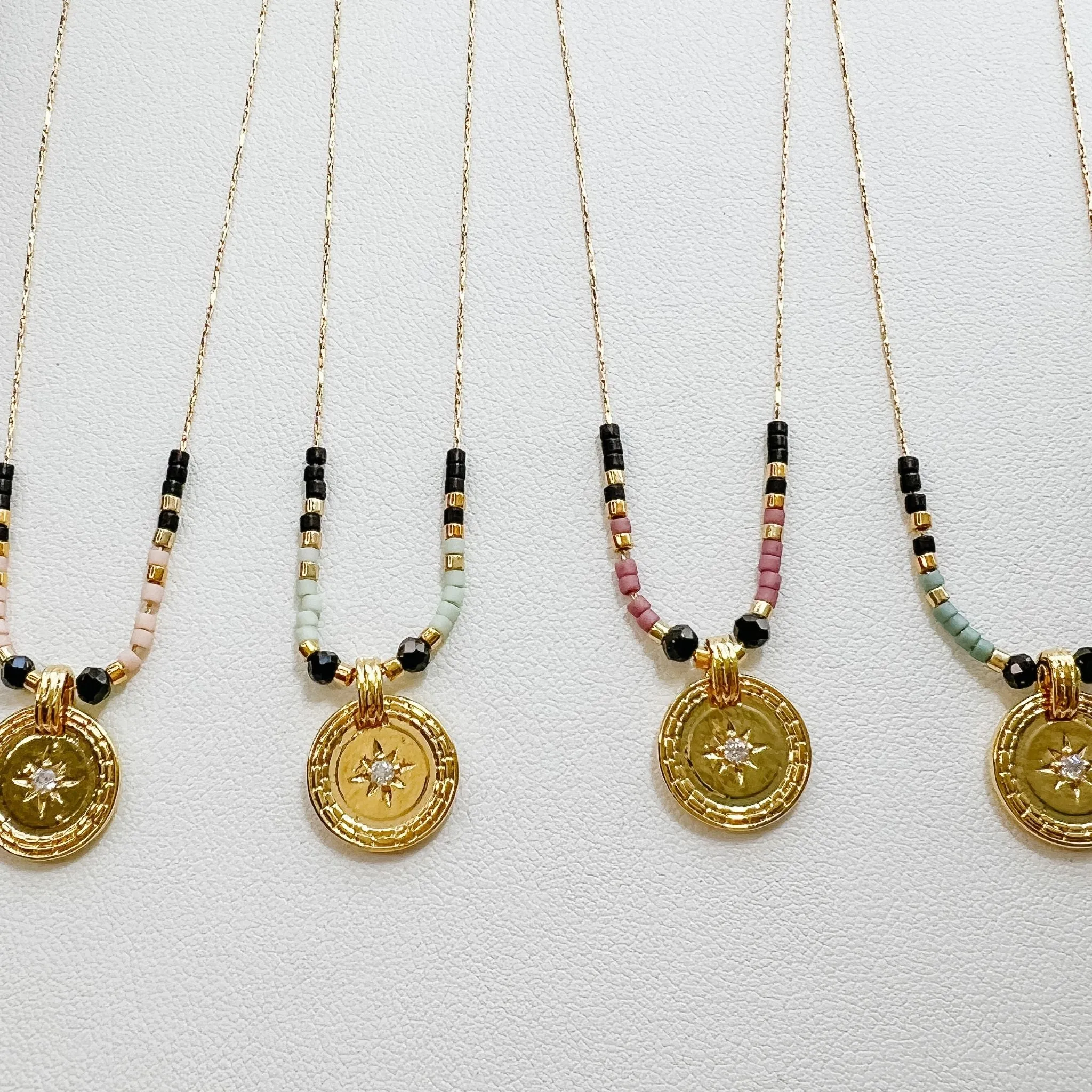 True North Necklace - Beaded Gold Chain with North Star Medallion Pendant Necklace