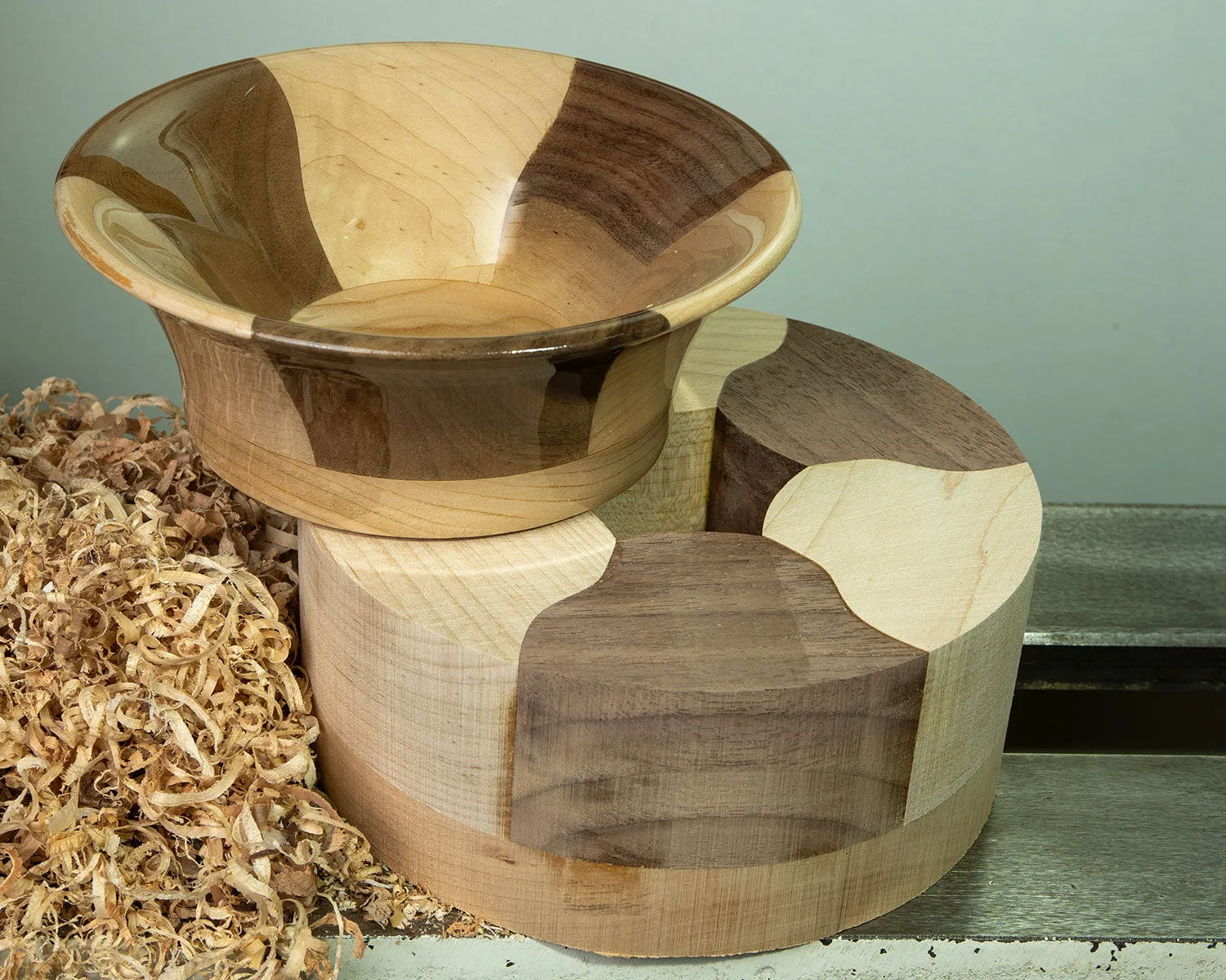 Turners Bundle - Maple/Walnut Segmented Bowl Blank plus Glue Hub with waste block and wrench