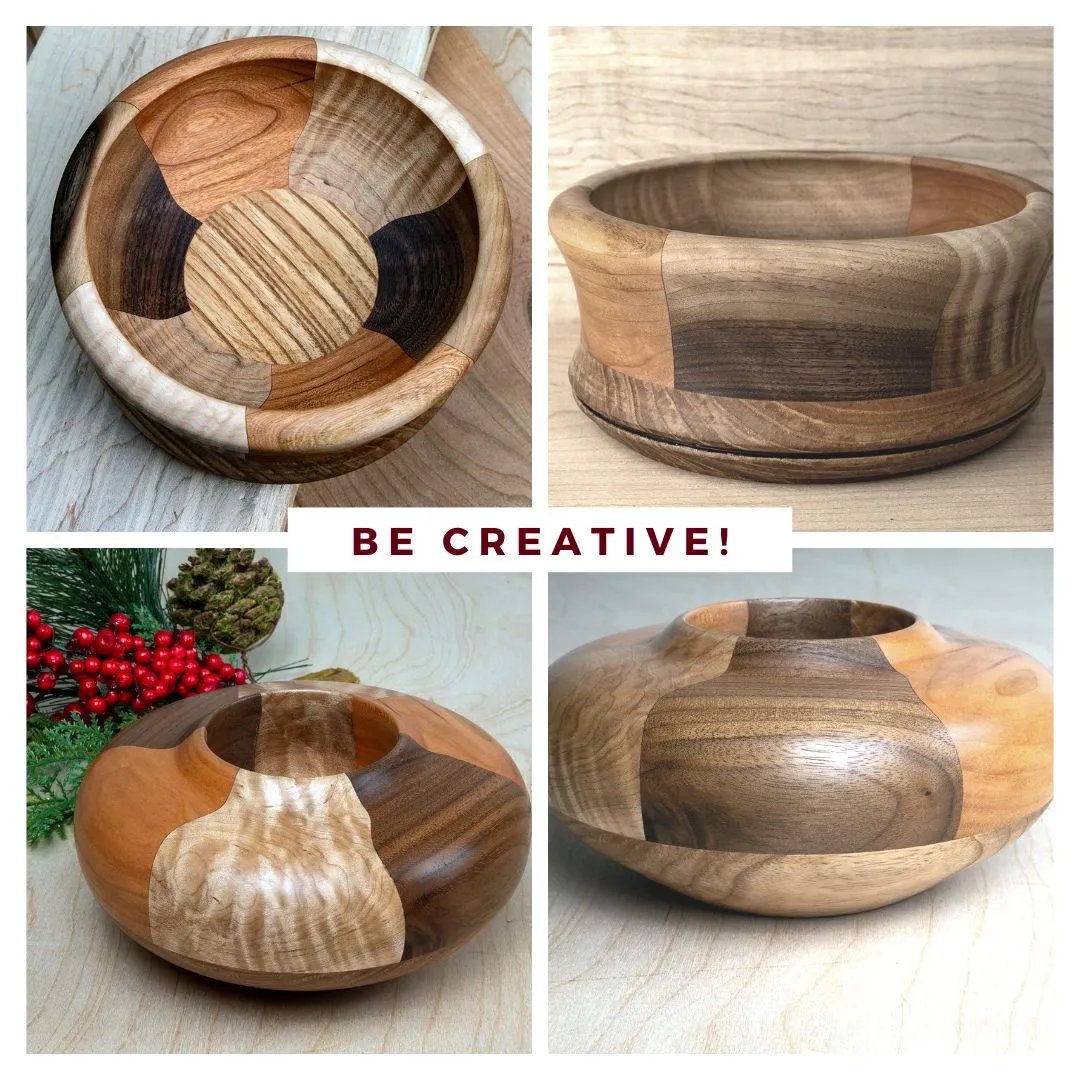 Turners Bundle - Maple/Walnut/Cherry Segmented Bowl Blank plus Glue Hub with waste block and wrench