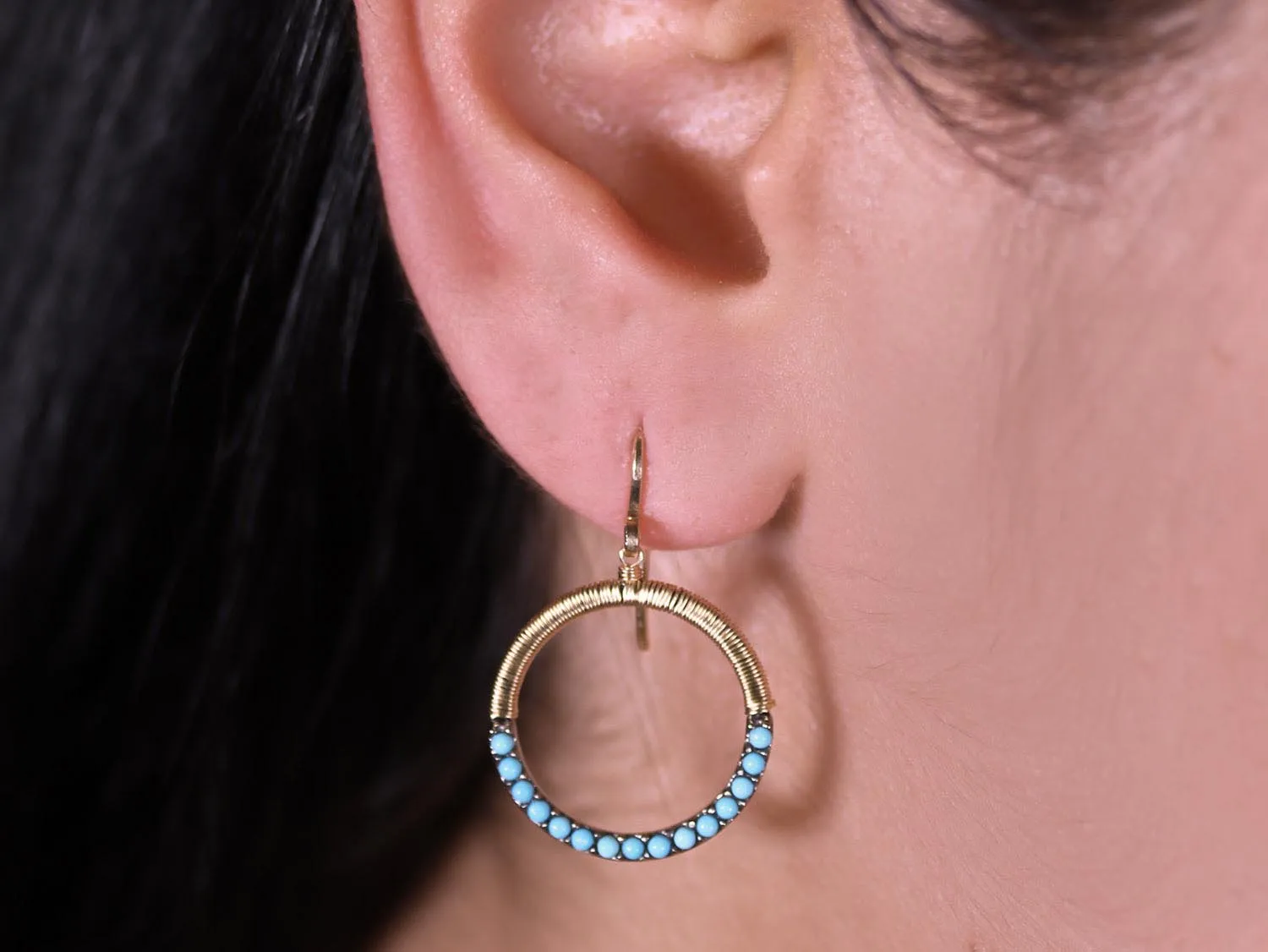 Turquoise Drop Earrings in  14K Yellow Gold