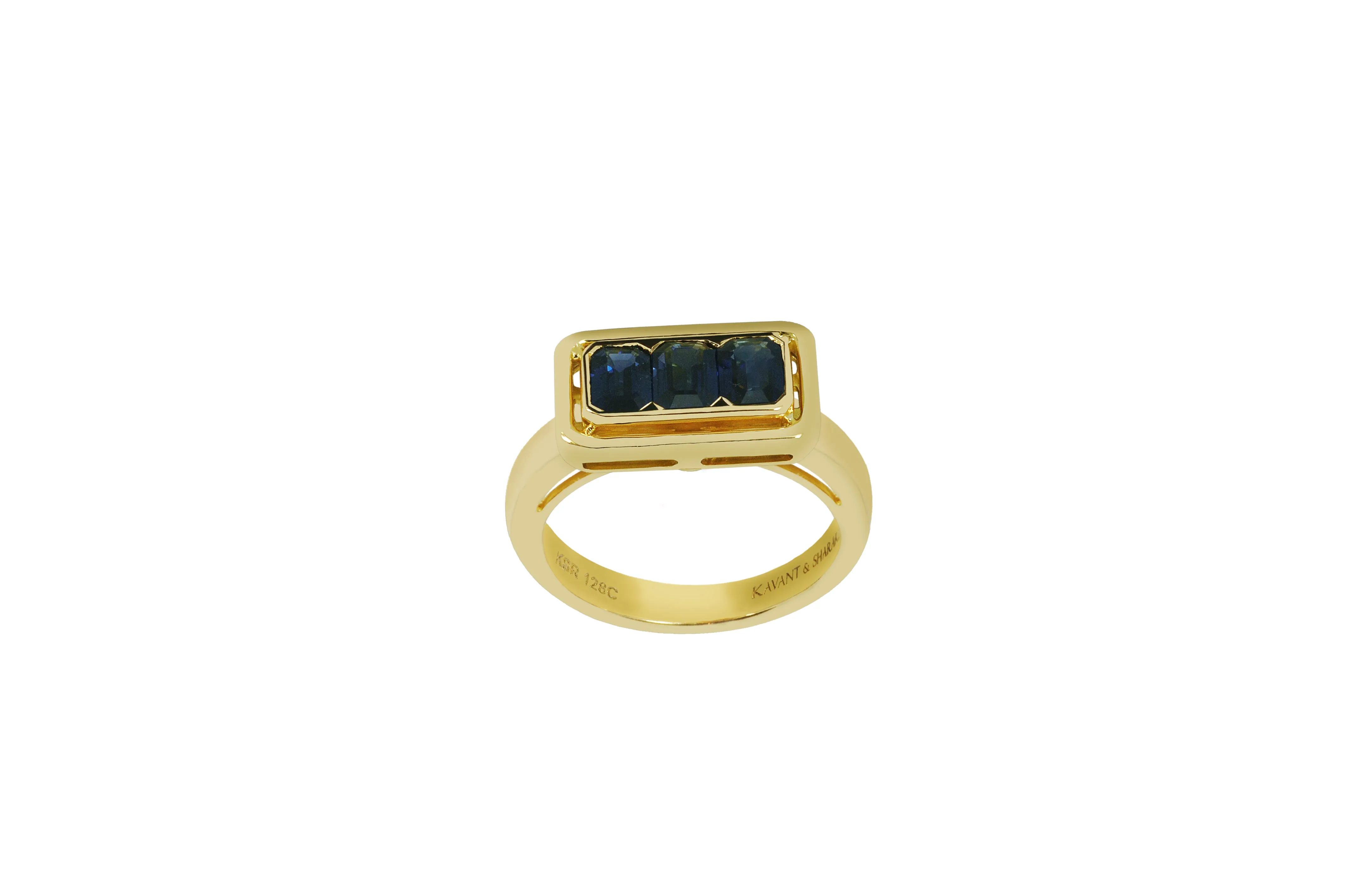 Twist Trilogy Blue Sapphire Ring set in Yellow Gold