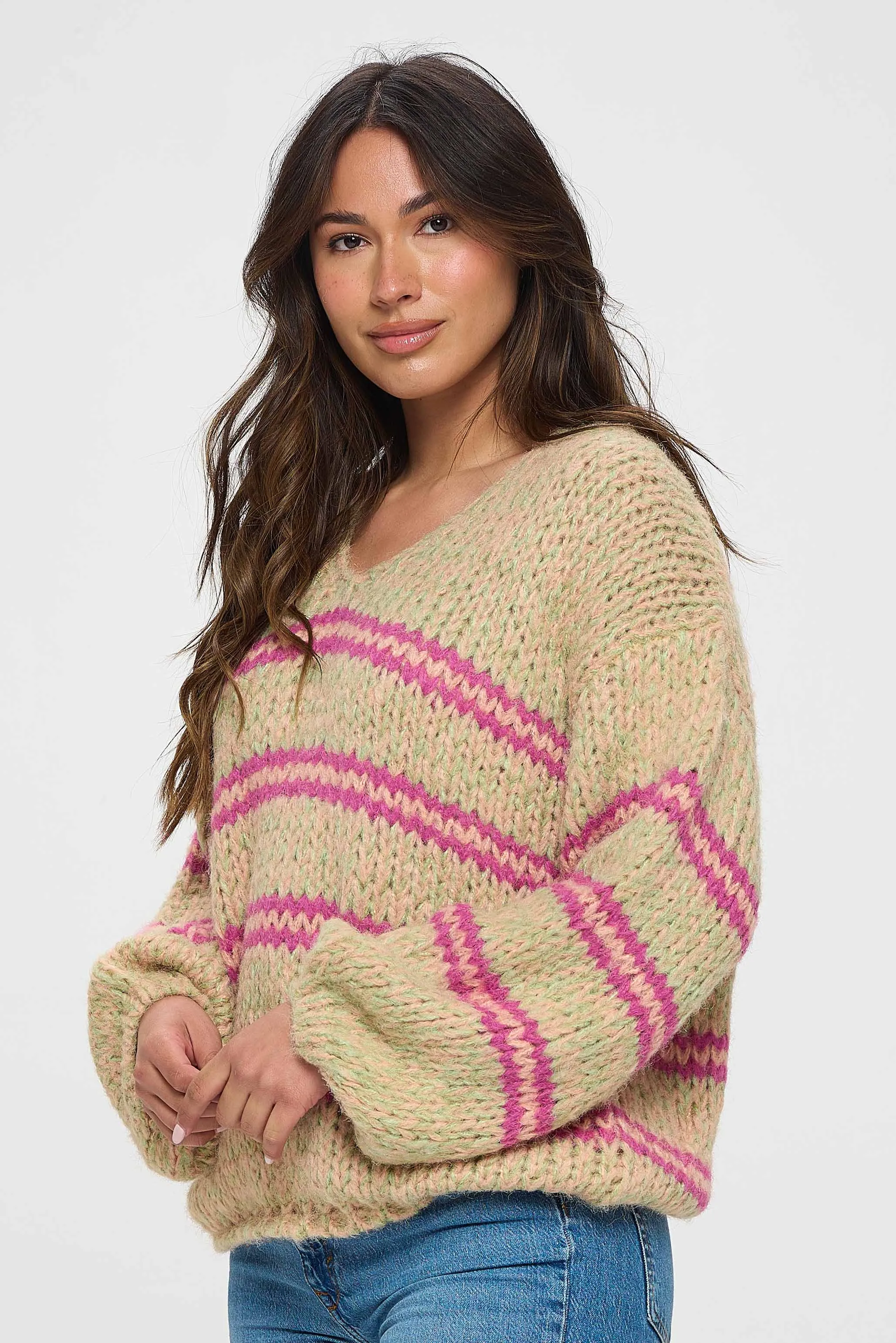 Two-Tone Pink Striped Sweater