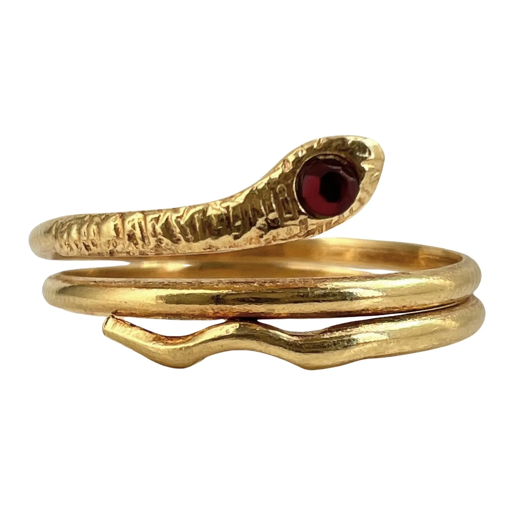 V I N T A G E // wrap around stacker / 18k yellow gold and red paste coiled snake ring / size 5.75-6