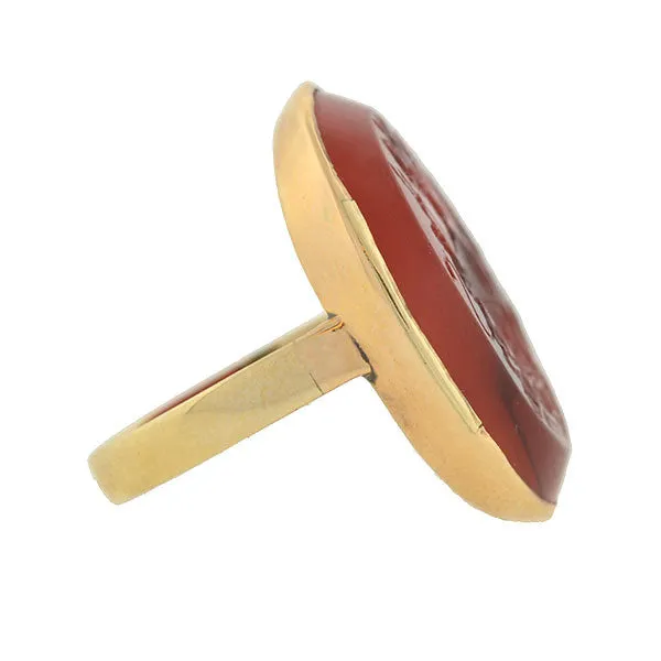 Victorian 10kt Carnelian Intaglio Family Crest Signet Ring