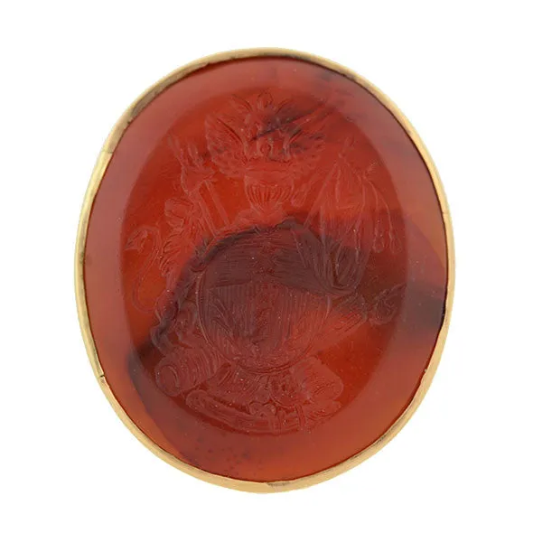 Victorian 10kt Carnelian Intaglio Family Crest Signet Ring