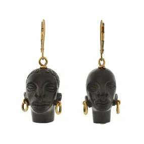 Vintage 14kt Hand Carved Blackamoor Earrings