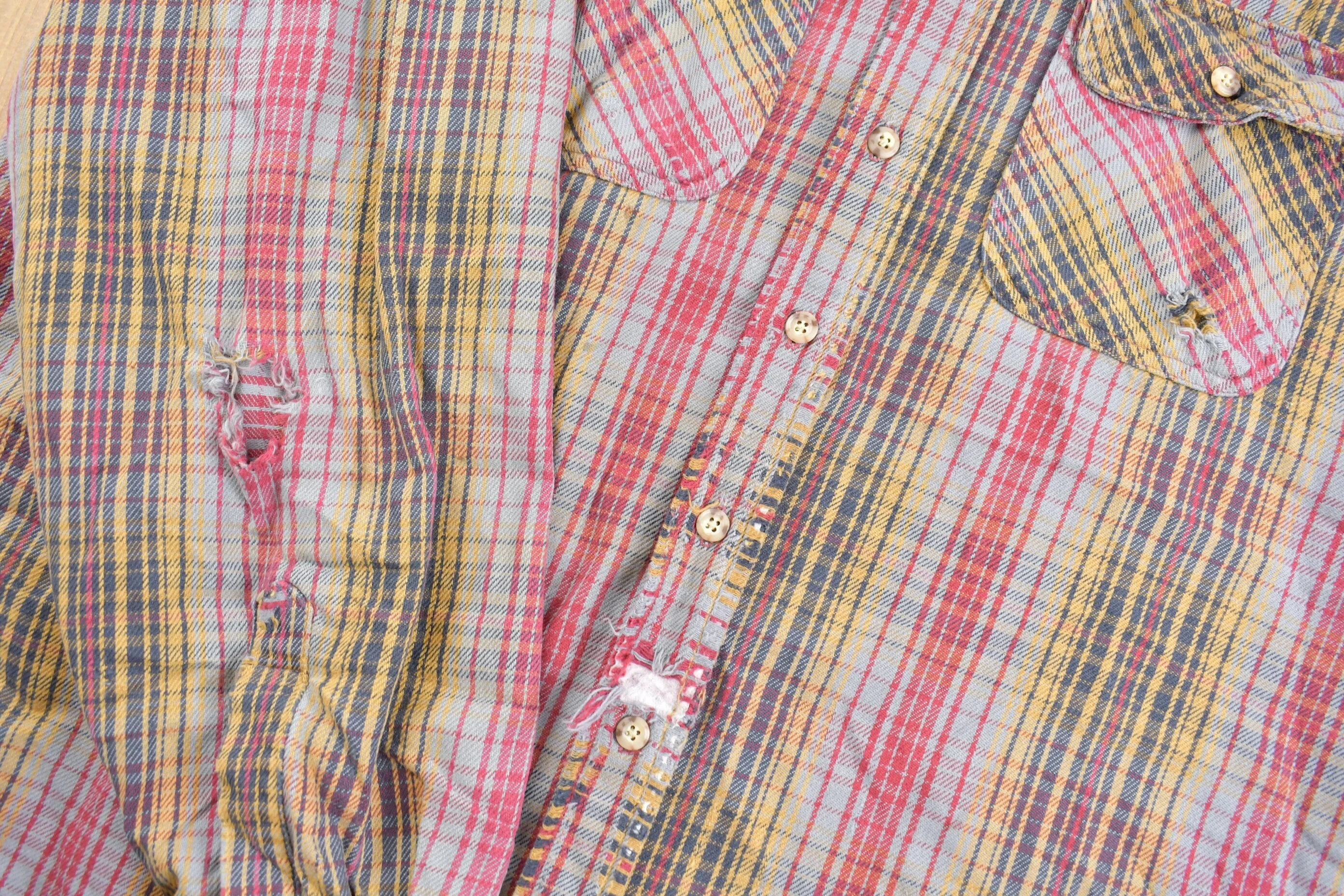 Vintage 1990s Carhartt Rugged Wear Button Up Shirt / Distressed / 1990s Button Up / Flannel / Casual Wear / Workwear / Plaid Button Up