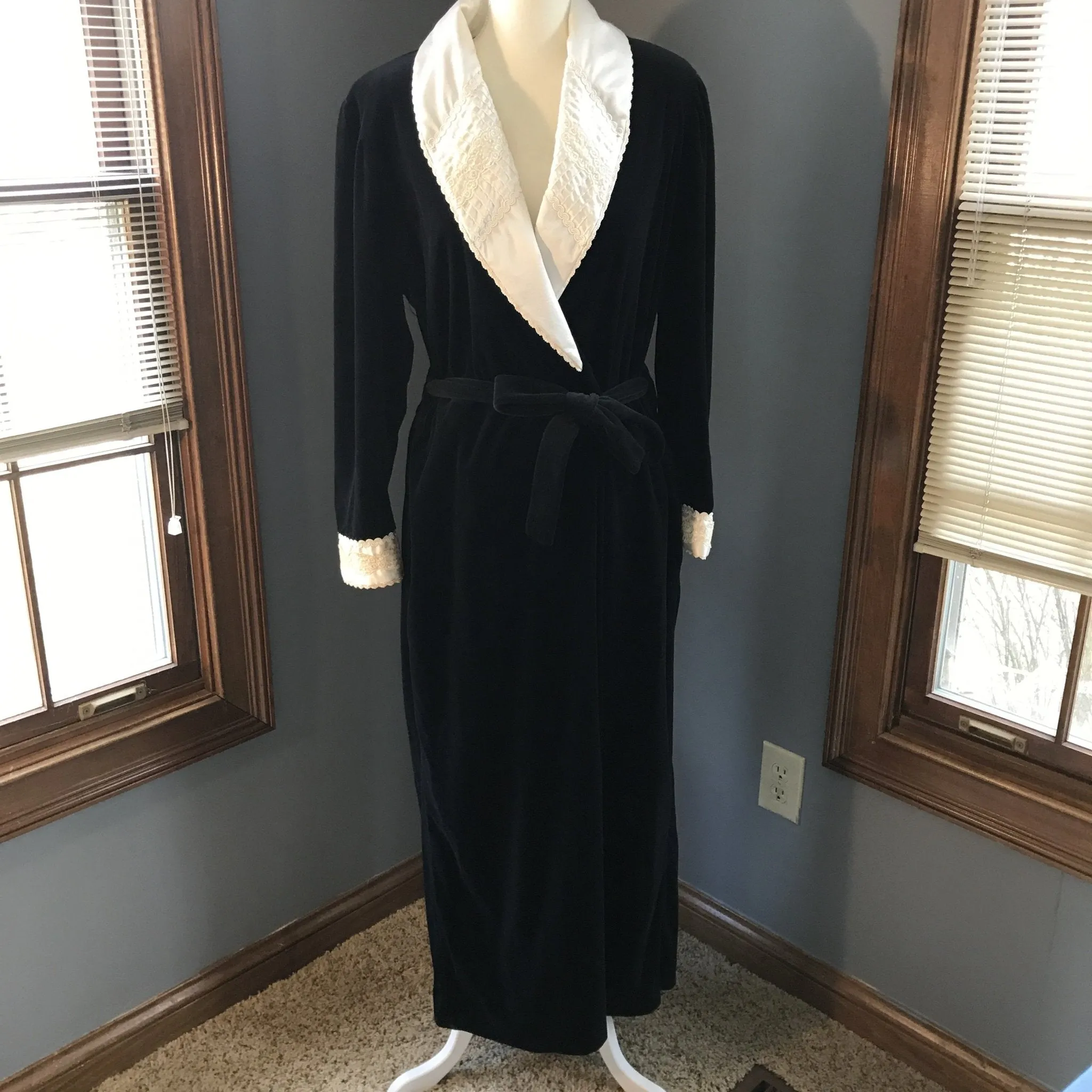 Vintage Black Velvet Coat with Cream Silk Lining by Christian Dior. Upcycled Vintage Clothing.