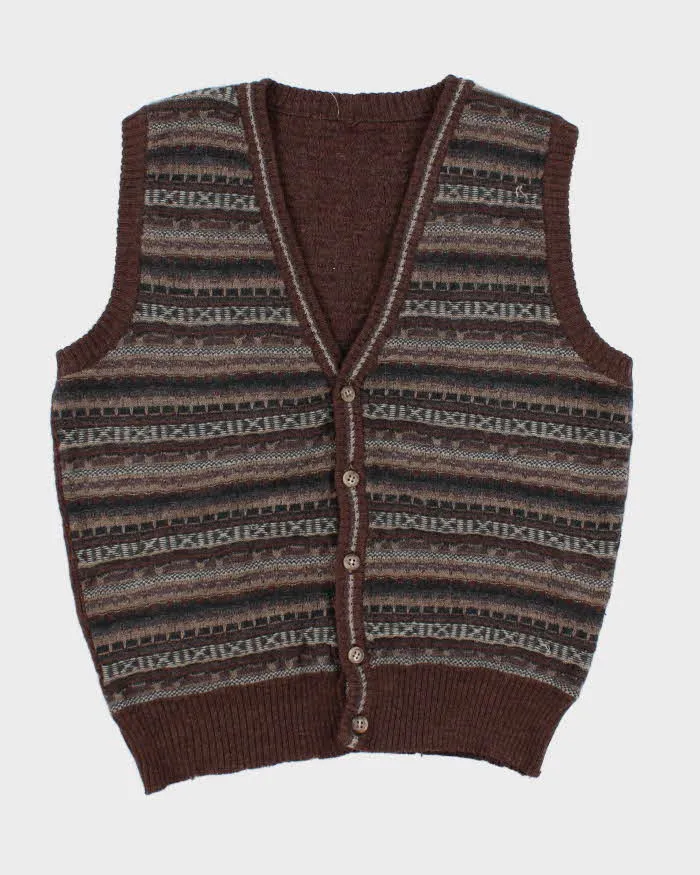 Vintage Patterned Knit Cardigan Vest - M