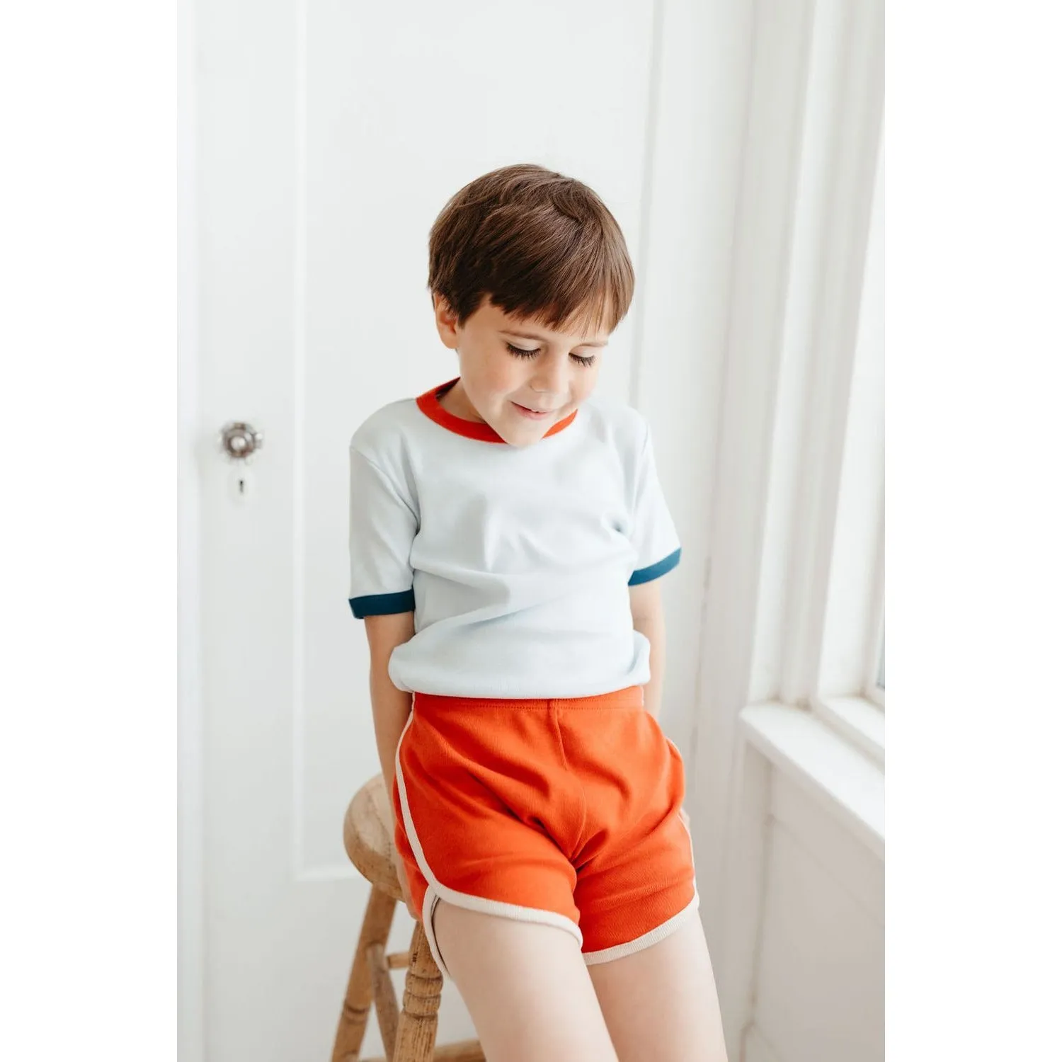 Vintage track shorts - brick red w/ oatmeal trim