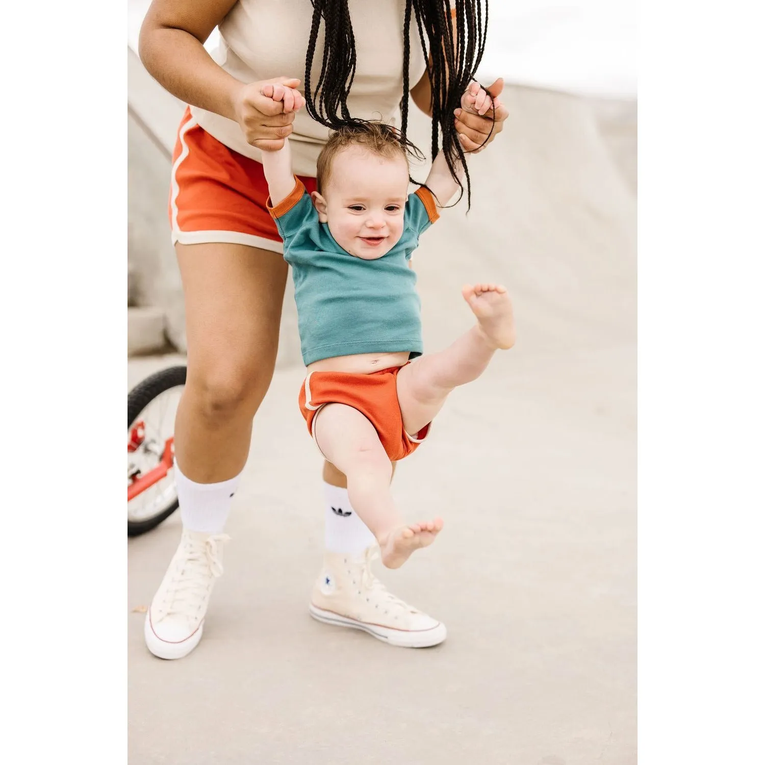 Vintage track shorts - brick red w/ oatmeal trim