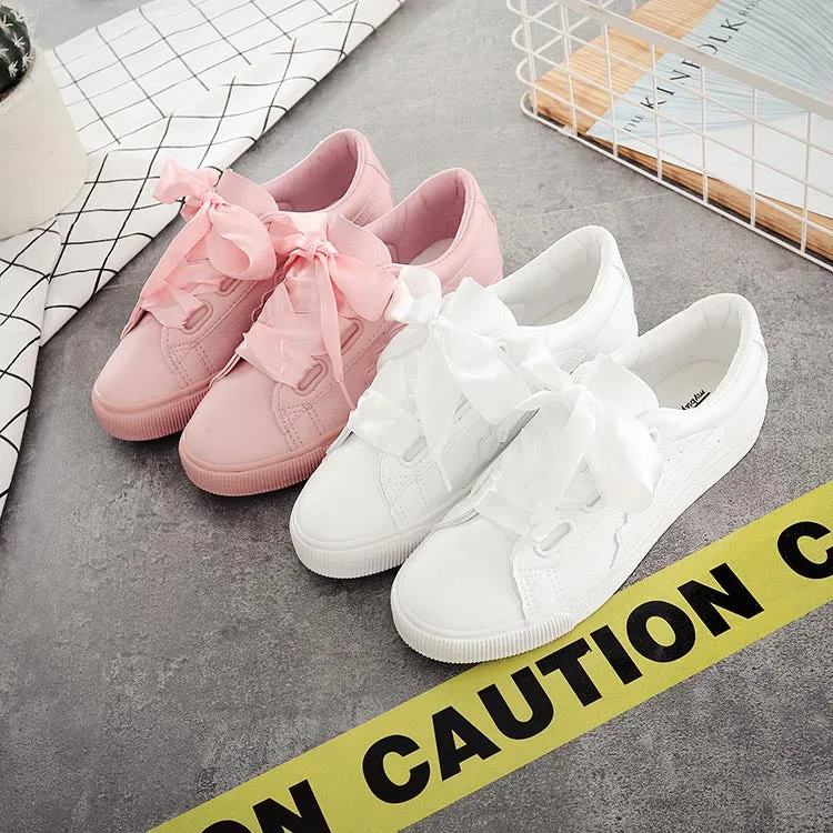 White/Pink Casual Ribbon Bow Sneakers AD11729