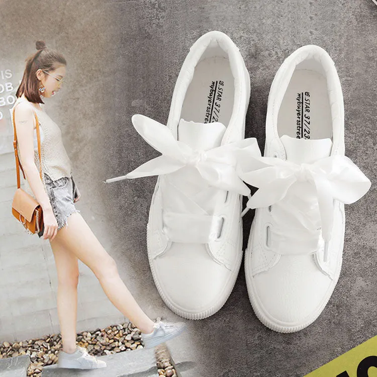 White/Pink Casual Ribbon Bow Sneakers AD11729