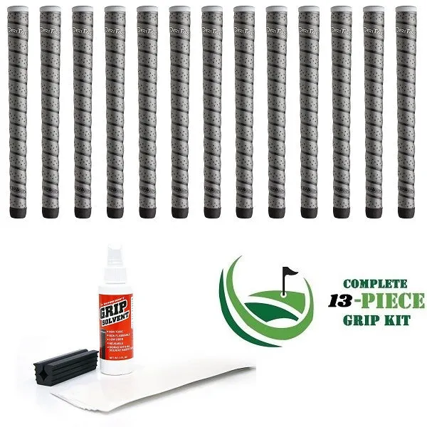 Winn Dri-Tac Wrap - 13 piece Golf Grip Kit (with tape, solvent, vise clamp) - GRAY WRAP