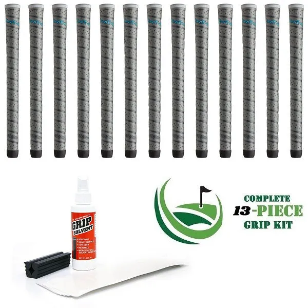 Winn Dri-Tac Wrap - 13 piece Golf Grip Kit (with tape, solvent, vise clamp) - GRAY WRAP