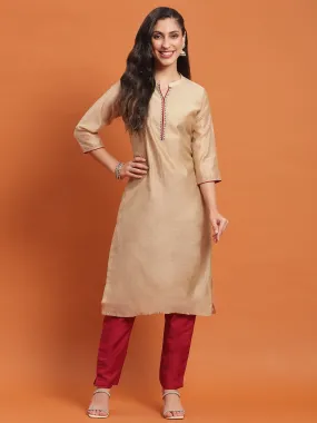 Women Beige Solid Kurta With Trouser