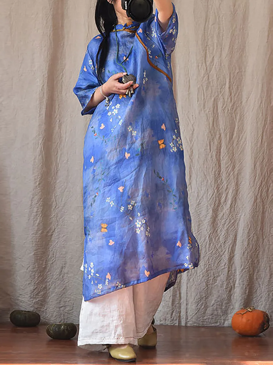 Women Vintage Summer Floral Ramie Robe Dress CO1022