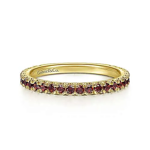 Yellow Gold Garnet Stackable Birthstone Ring