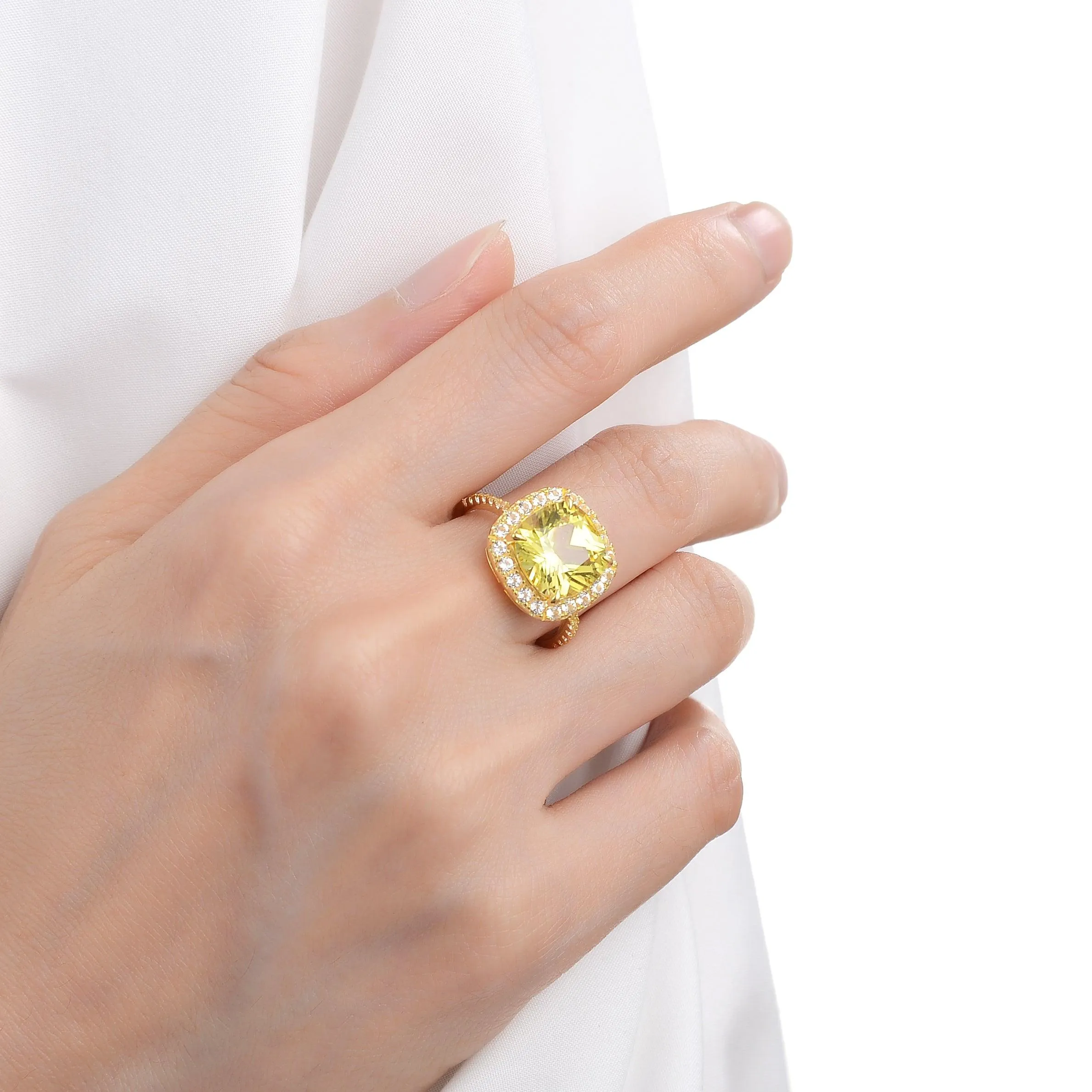 Yellow Sapphire Cushion Statement Halo Ring