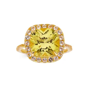 Yellow Sapphire Cushion Statement Halo Ring