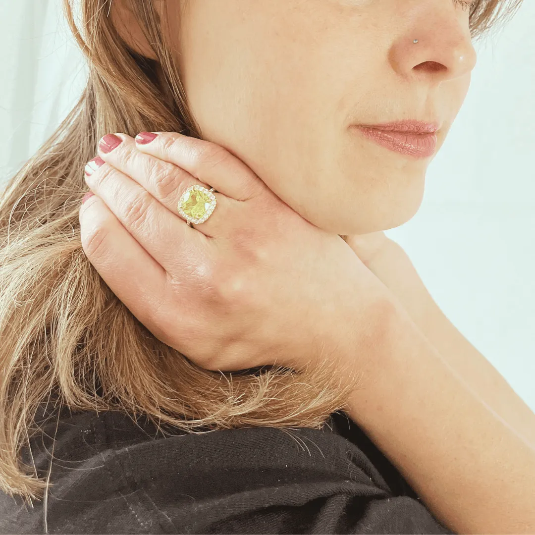 Yellow Sapphire Cushion Statement Halo Ring