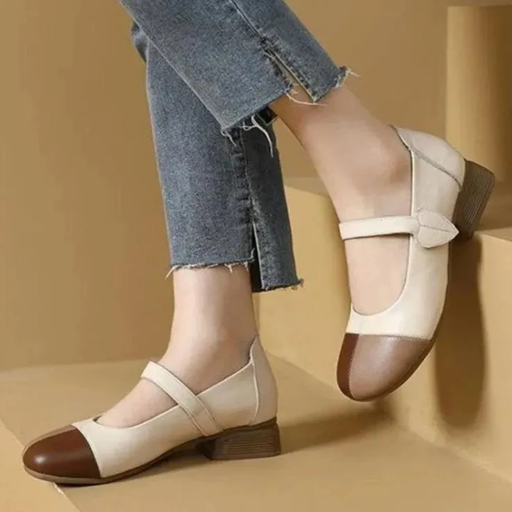 YY6198 Women's Low Heel Casual Shoes in Mixed Colors Leather